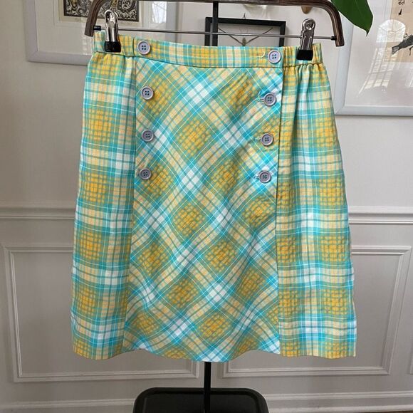Vintage 60s 70s Laura Baugh for CPS Plaid Mini Skirt Shorts Skort S 8 - Picture 1 of 8